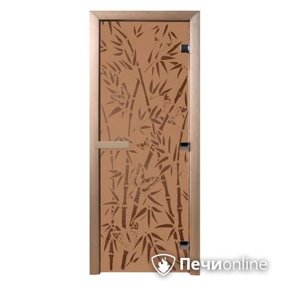 Дверь стеклянная Банный эксперт Бамбук и бабочки бронза матовое 8мм коробка ольха 190/70 в Ханты-Мансийске