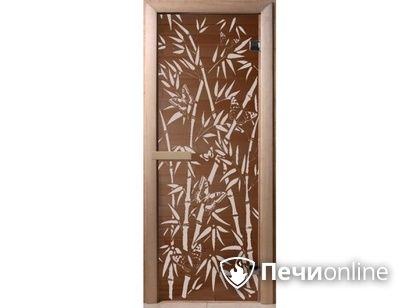 Дверь стеклянная Банный эксперт Бамбук и бабочки 6 мм 2 петли бронза коробка хвоя 190/70 в Ханты-Мансийске